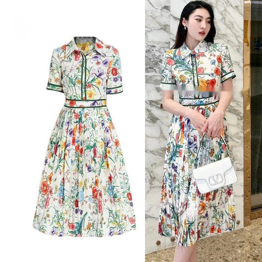 JAMERARY Floral Print Pleated Midi Dress - Summer Office & Casual Wear