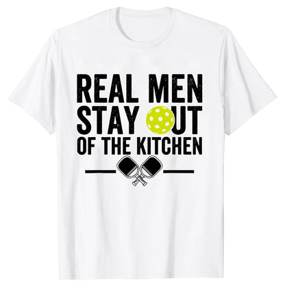 Real Men Stay Out of the Kitchen Pickleball T-Shirt - Funny Vintage Player Tee