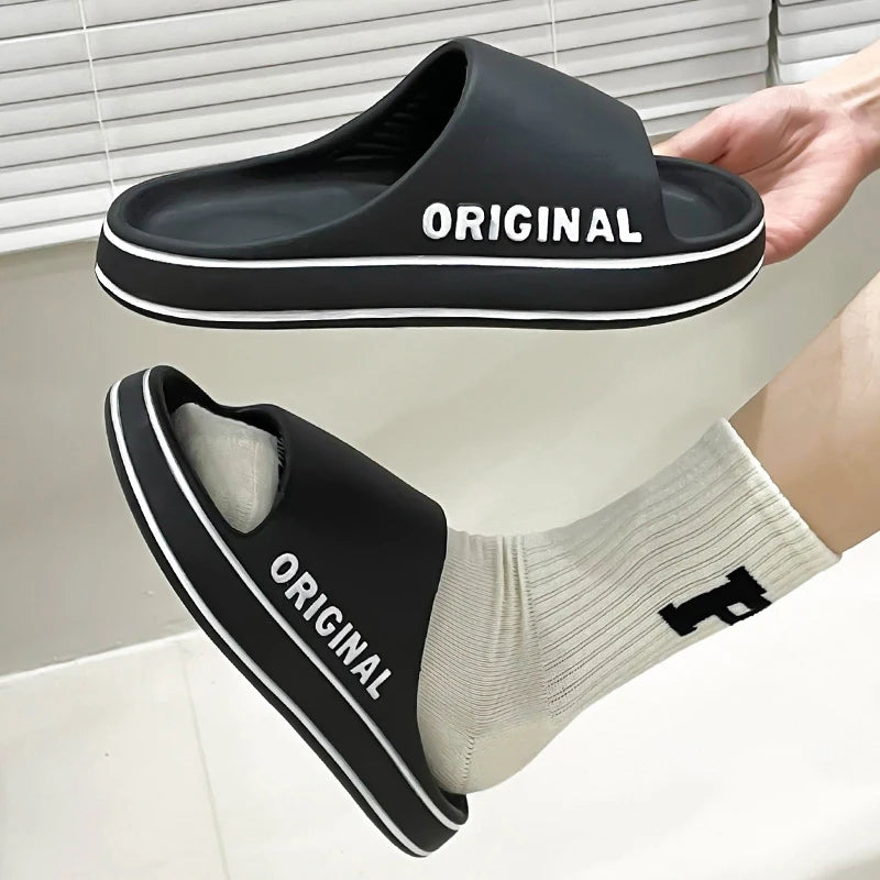 Feslishoet Women Letter Slippers - Thick Sole Beach Slides