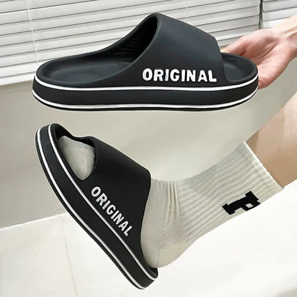 Feslishoet Women Letter Slippers - Thick Sole Beach Slides