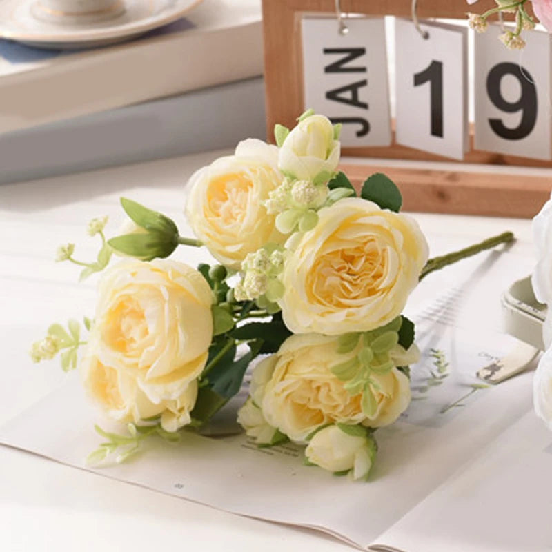 Rose Pink Silk Peony Bouquet Bride Wedding Home Decoration Artificial Flower