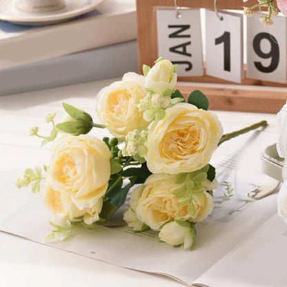 Rose Pink Silk Peony Bouquet Bride Wedding Home Decoration Artificial Flower