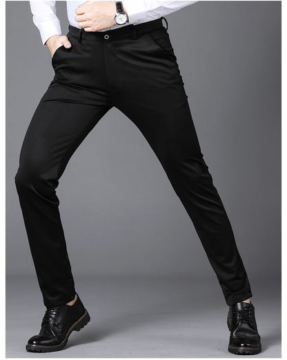 Spring Autumn Business Dress Pants - Elastic Waist Frosted Fabric Trousers