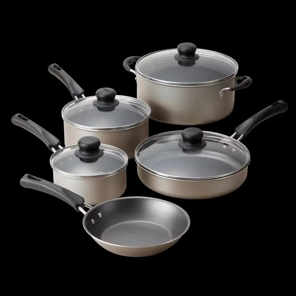 9-Piece Nonstick Cookware Set - Champagne, Lightweight & Durable