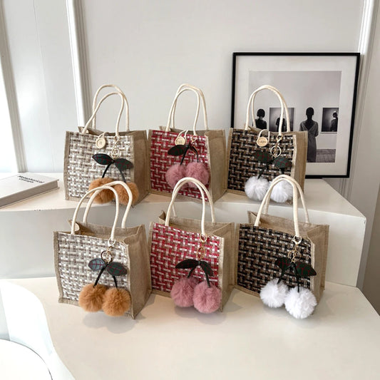 Retro Braided Pattern Jute Tote Bag - Large Capacity Grocery & Beach Handbag