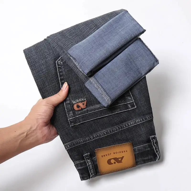 Spring Summer Men's Slim Thin Jeans - Retro Light Blue Denim Pants