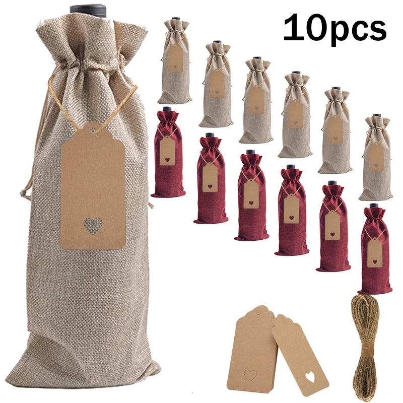 Burlap Wine Bags - Jute Wine Bottle Bags with Drawstrings