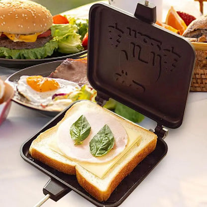 Portable Double-Sided Grilled Cheese Maker with Wooden Handle