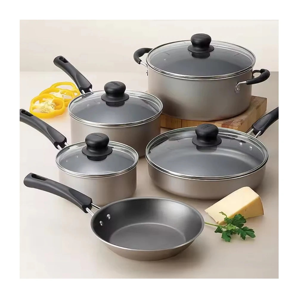 9-Piece Nonstick Cookware Set - Champagne, Lightweight & Durable