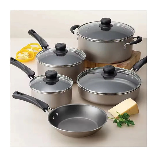 9-Piece Nonstick Cookware Set - Champagne, Lightweight & Durable