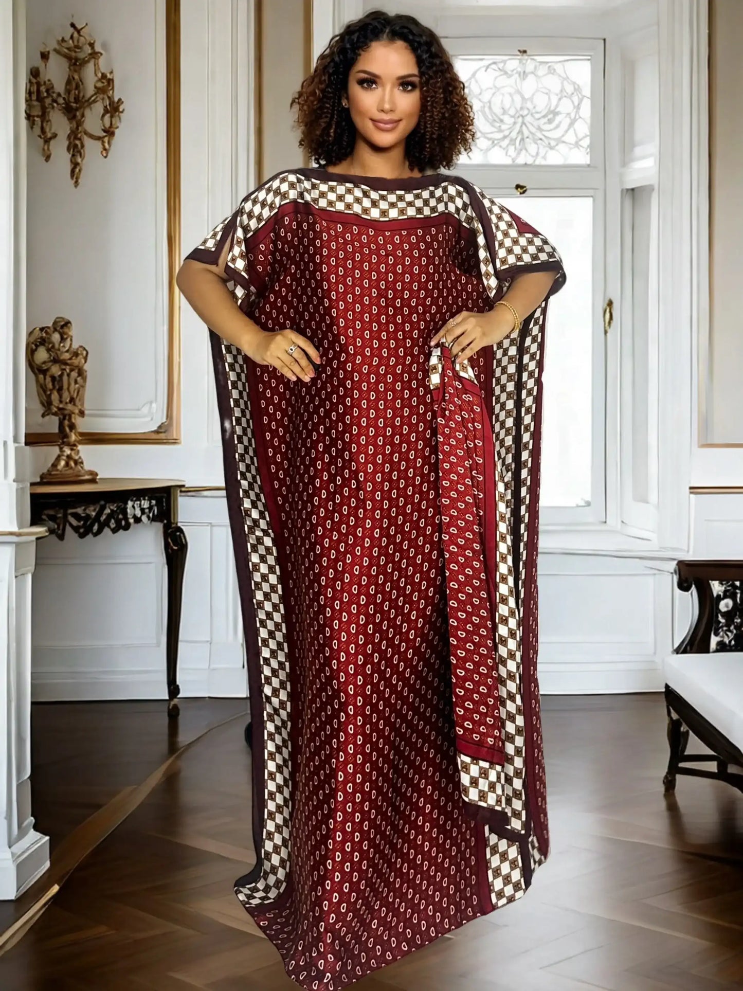 Women's Middle Eastern Kaftan Maxi Dress: Loose Fit, Elegant Abaya Gown with Scarf