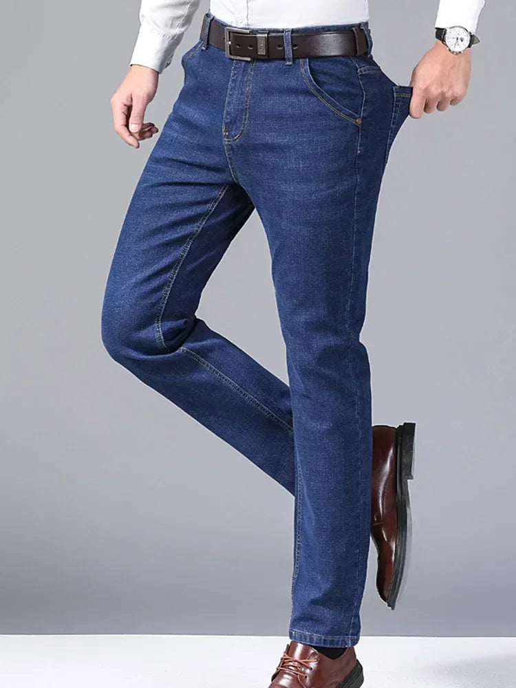 Spring Men's Slim-Fit Denim Pants - Black & Blue Classic Jeans