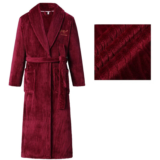 Unisex Winter Thicken Long Robe: Soft Flannel & Coral Fleece Warm Nightwear