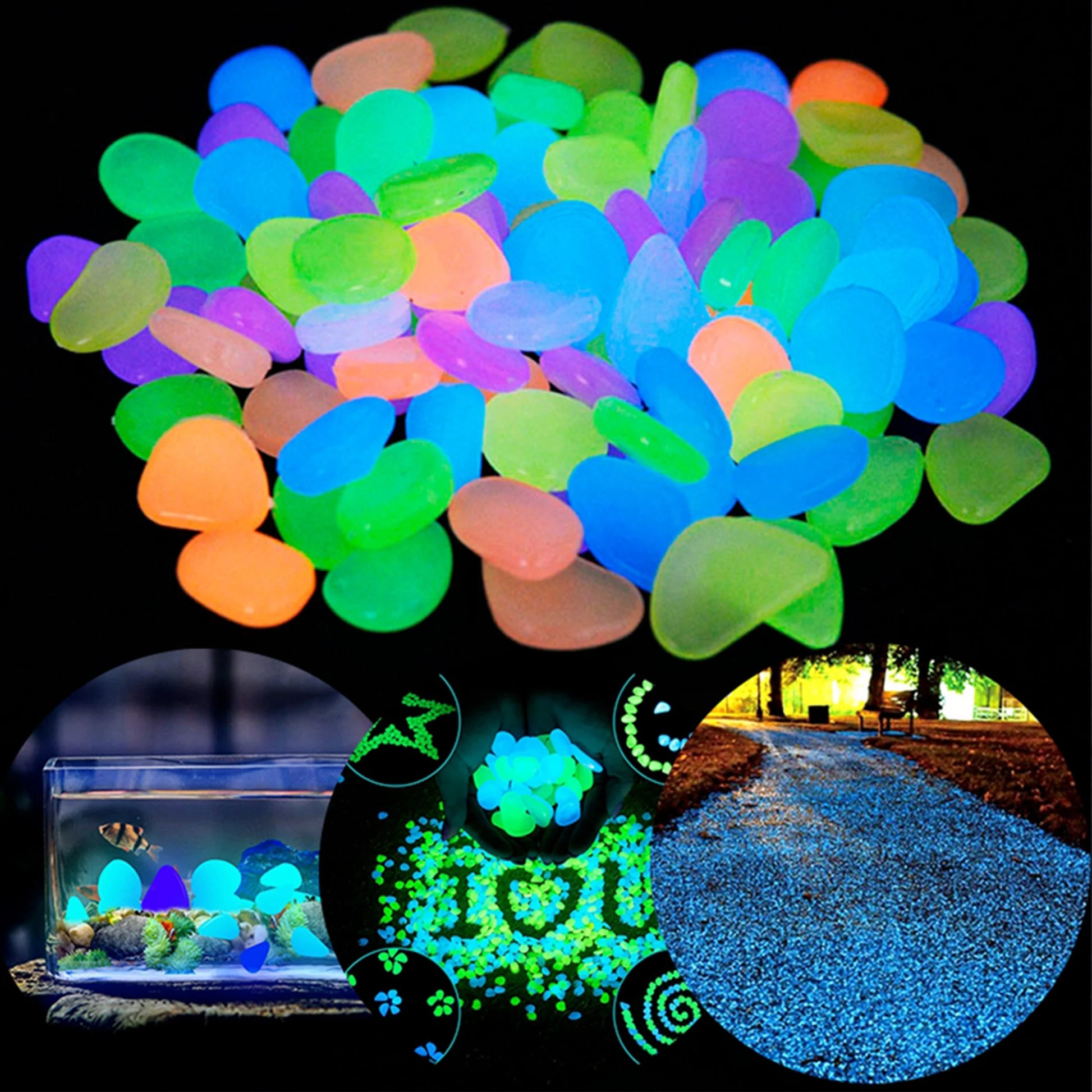 Pebbles Shining in the Dark, Luminous Resin Stones for Garden & Aquarium