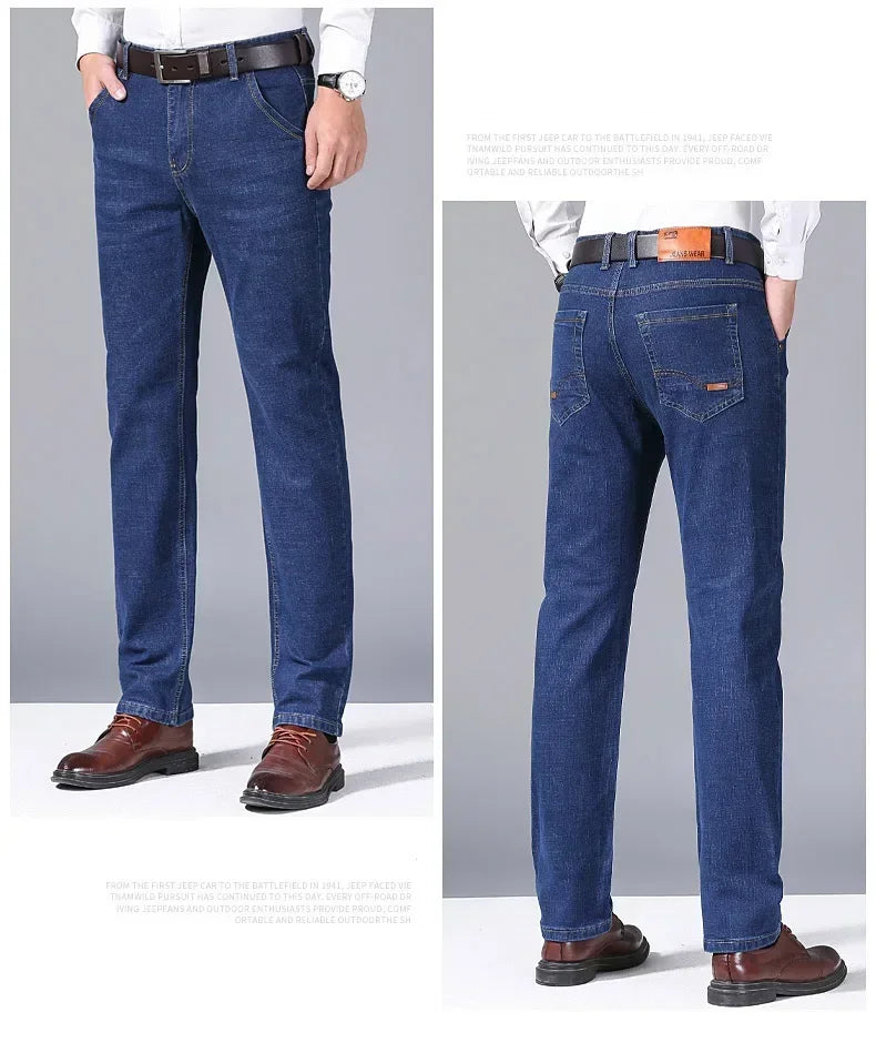 Spring Men's Slim-Fit Denim Pants - Black & Blue Classic Jeans