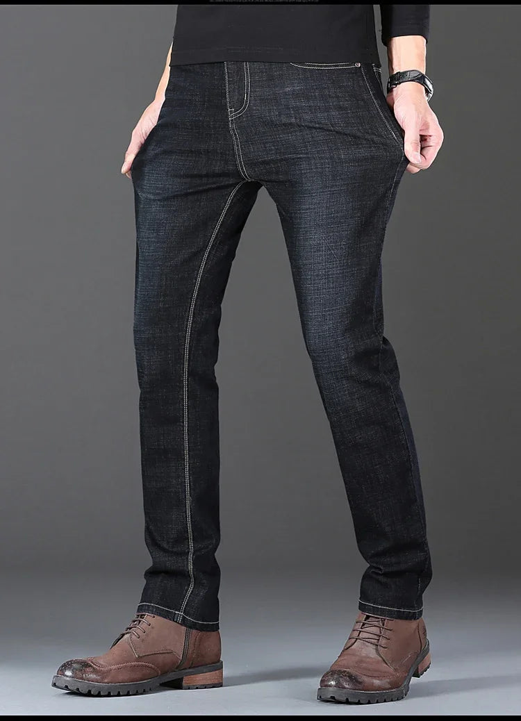 Men's Stretch Jeans - Slim Straight Fit Black & Blue Trousers