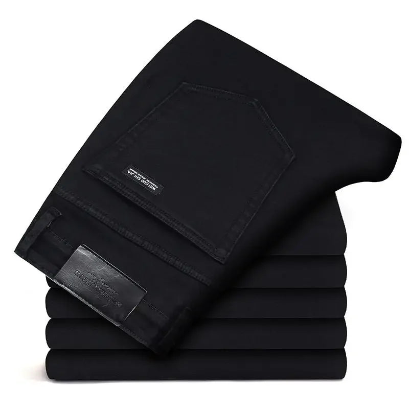 Men's Stretch Black Jeans - Slim-Fit Denim Casual Trousers