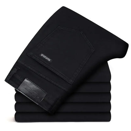 Men's Stretch Black Jeans - Slim-Fit Denim Casual Trousers