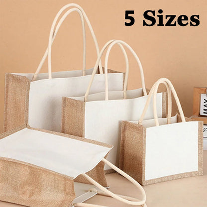 Burlap Jute Tote Bag - Vintage Reusable Grocery & Gift Bag