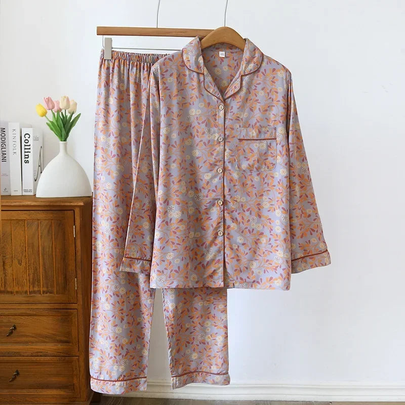 Viscose Long-Sleeved Trousers Ladies Pajamas Suit
