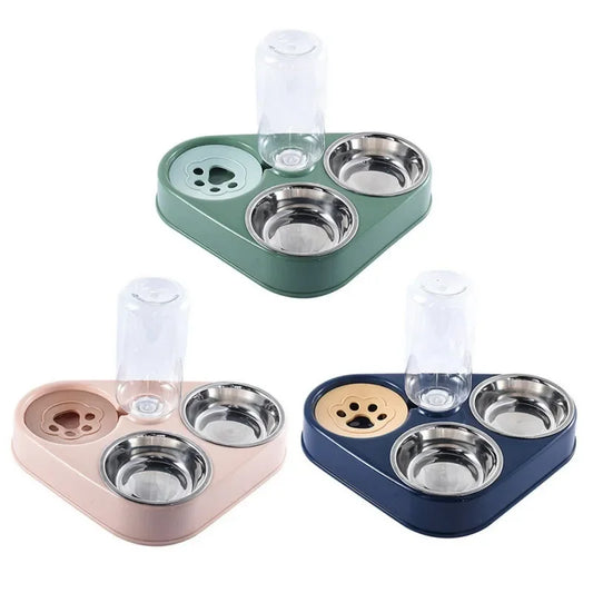 3-in-1 Stainless Steel Pet Feeder - Dog & Cat Food and Water Bowl