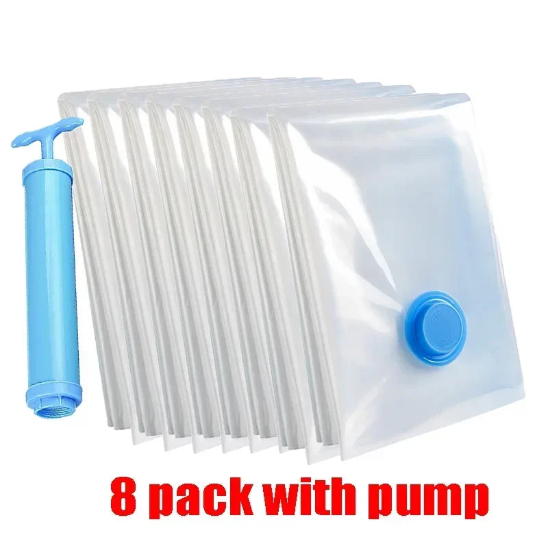 8PCS Vacuum Storage Bags - Space Saver Travel Storage with Hand-Pump