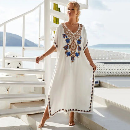 Women's Plus Size Kaftan Dress | Embroidered Caftan Maxi Loungewear & Swimsuit Cover Up