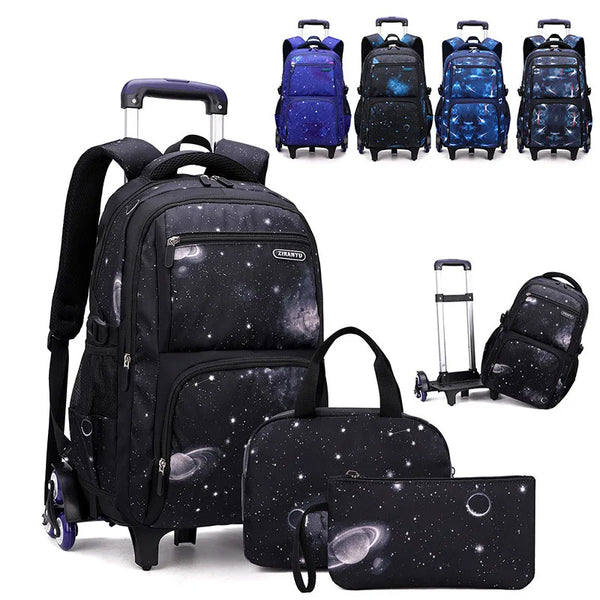With Lunch Box Trolley School Bags Rolling Backpack For Boys Wheeled