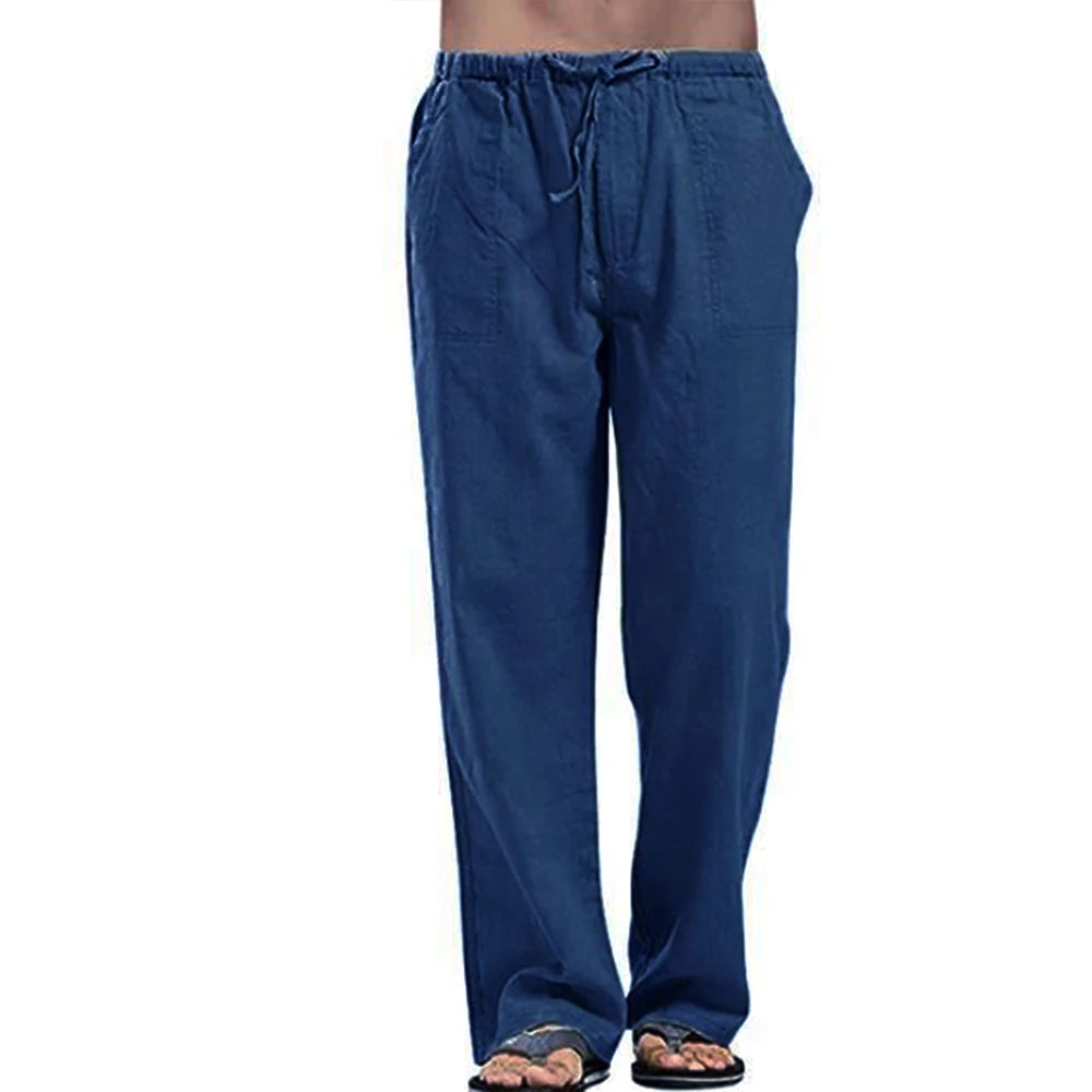 Men's Summer Loose Long Pants - Elastic Waist Drawstring Trousers