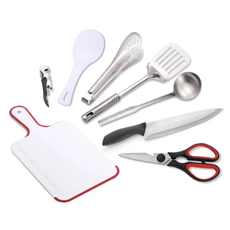 Portable Travel Utensils Set - 9PCs Stainless Steel Camping Cookware