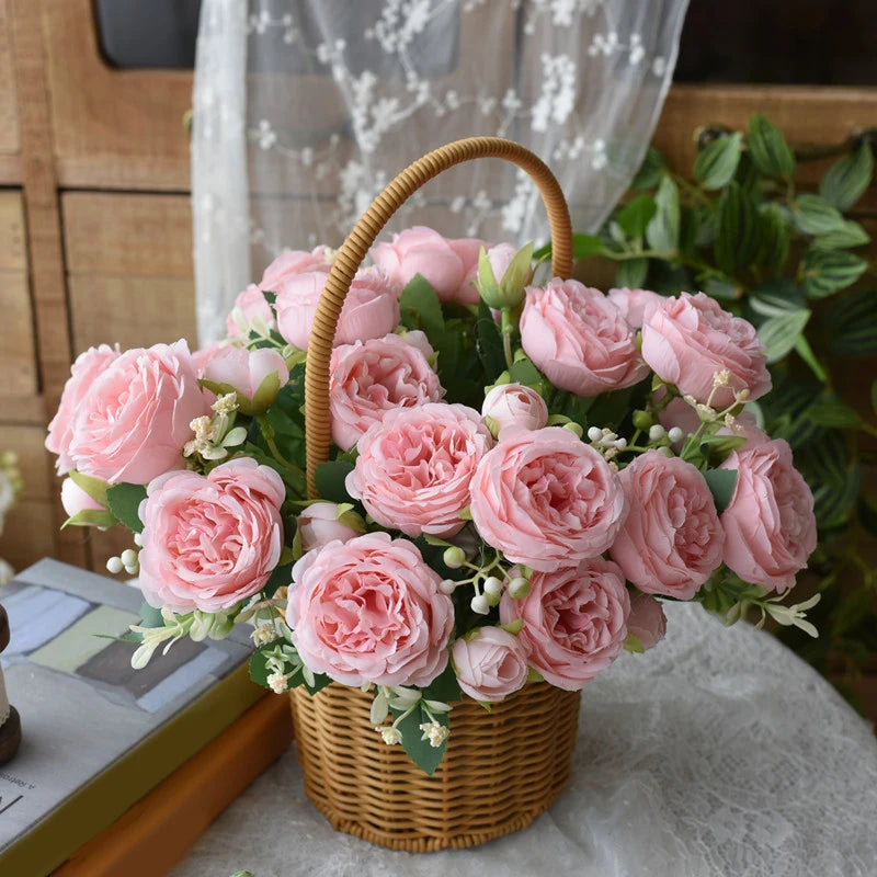 Rose Pink Silk Peony Bouquet Bride Wedding Home Decoration Artificial Flower