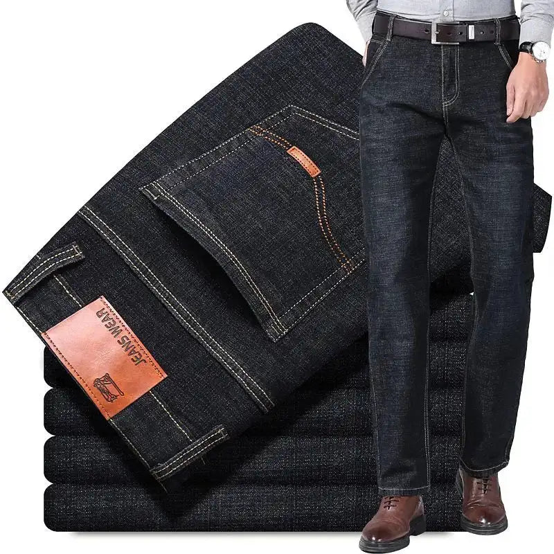 Men's Stretch Loose Straight Jeans - Casual Elastic Slim Fit Denim Pants