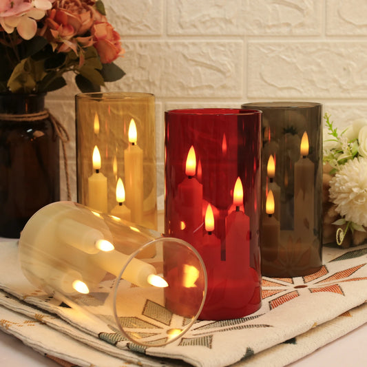Clear Acrylic 3-Wick Flameless LED Candles - Battery Operated
