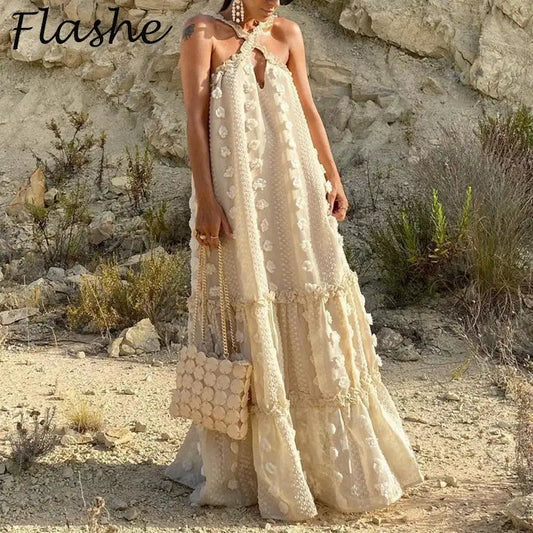 Women's Bohemian Summer Beach Sundress - Casual Vintage Loose Long Dress