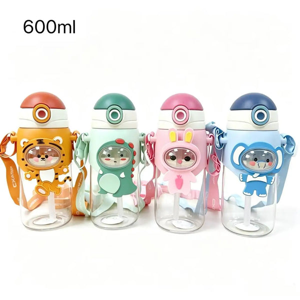 600ML Kids Water Bottle With Straw Cute Animal Cartoon Bpa Free