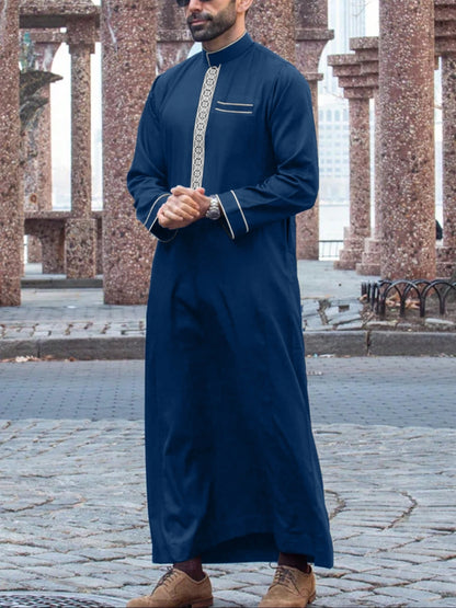 Men's Embroidered Islamic Thobe | Long-Sleeved Arabic Loose Robe Dress