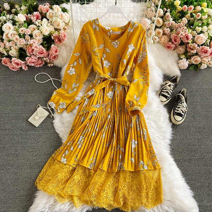 Women's Vintage Floral Print Long Dress - Elegant Spring & Autumn Party Robe