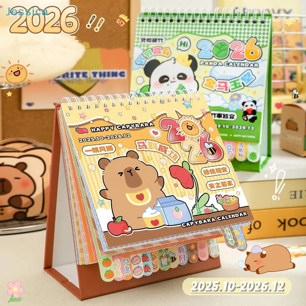 2026 Kawaii Desk Calendar Capybara Panda Cartoon Table Calendar