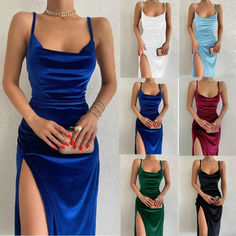 Women's Spring Summer Sexy Slim Slit Halter Dress