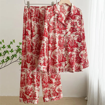 Fashion Print Flower 2PCS Pajamas Set - Women's Spring Summer Lounge Wear