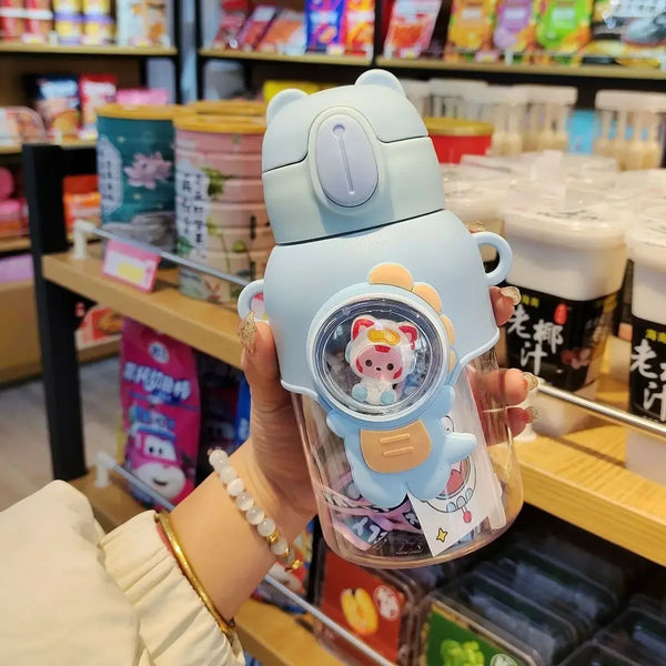 600ML Cartoon Kids Water Bottle Plastic Water Cup With Straw Cartoon