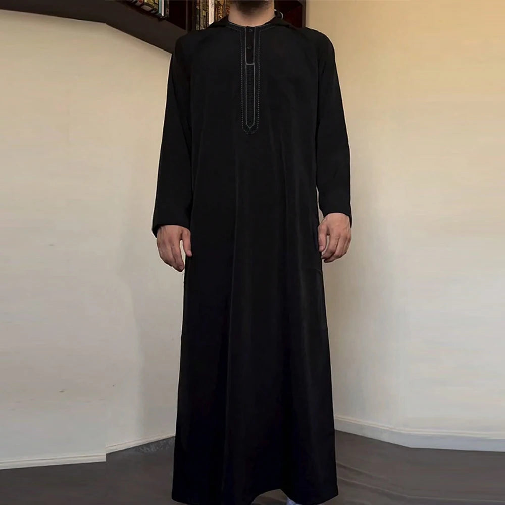 Men's Embroidered Islamic Thobe | Long-Sleeved Arabic Loose Robe Dress