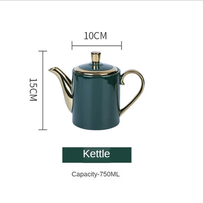 European Style Green Gold Bone China Tea Set