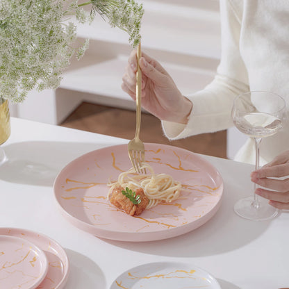 European Marbled Ceramic Plate with Gold Rim