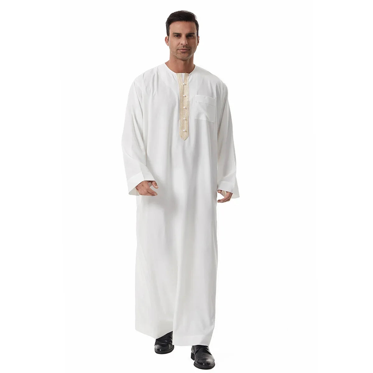 Men's Embroidered Islamic Thobe (Jubba/Dishdasha) | Saudi Arabic Long Sleeve Robe