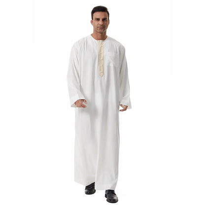 Men's Embroidered Islamic Thobe (Jubba/Dishdasha) | Saudi Arabic Long Sleeve Robe