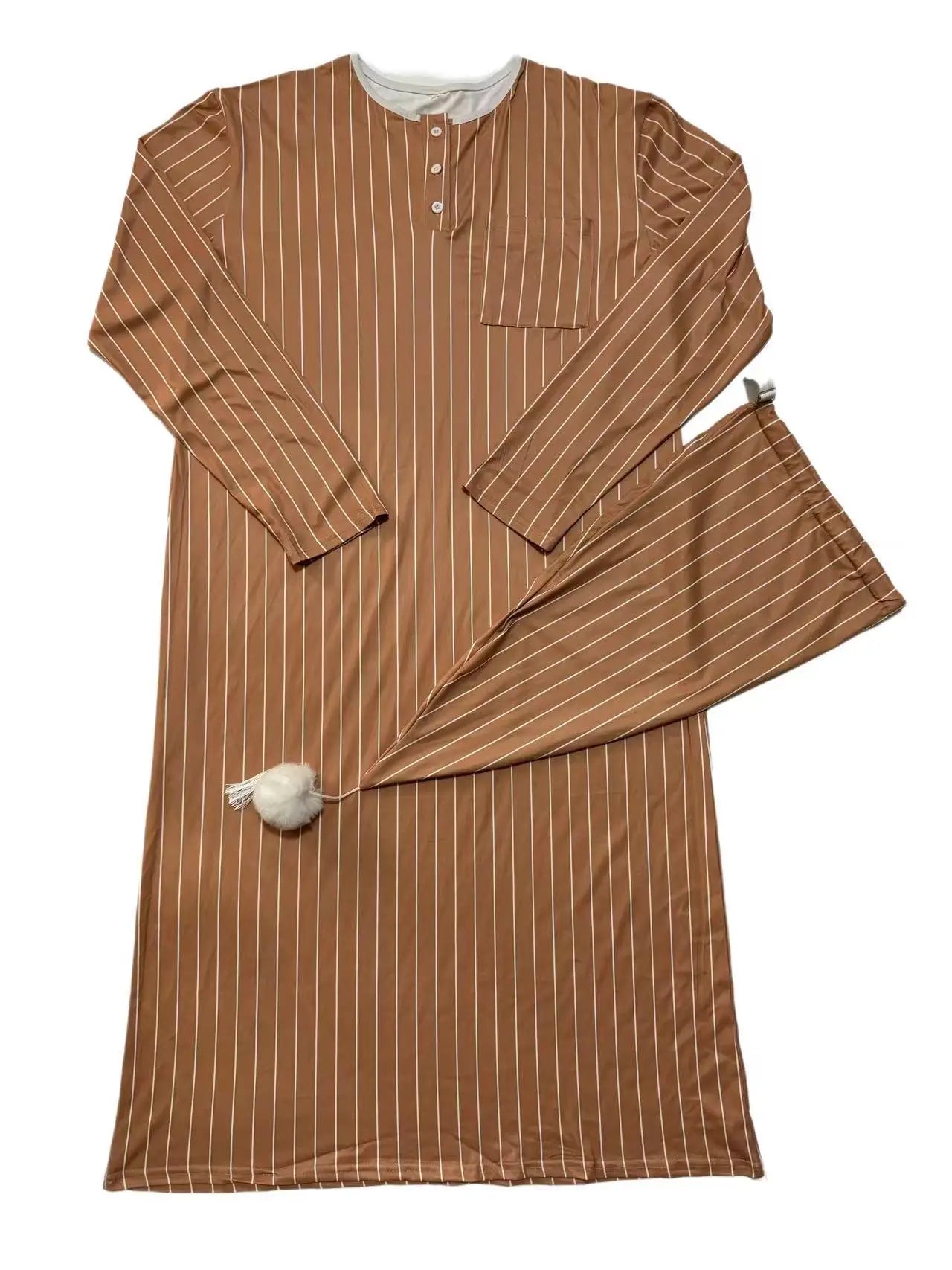 2025 Autumn Men's Nightgown Male Long Robe Solid Thin Loose Plus Size Long Sleeve One-Piece Pajamas for Men Bathrobe Homewear
