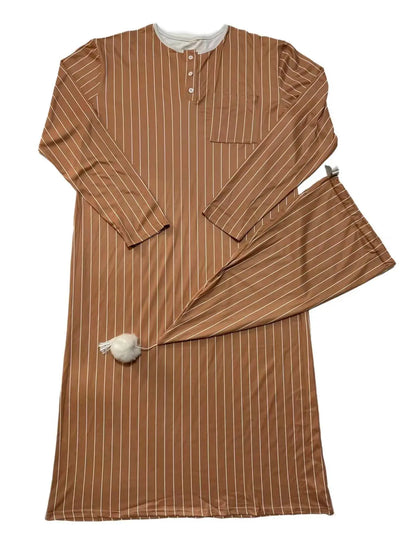 2025 Autumn Men's Nightgown Male Long Robe Solid Thin Loose Plus Size Long Sleeve One-Piece Pajamas for Men Bathrobe Homewear