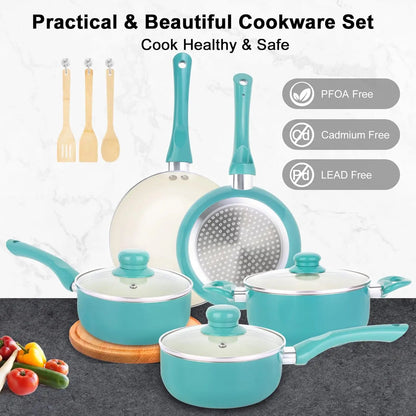 11-Piece Nonstick Pots & Pans Set, Ceramic Induction Cookware