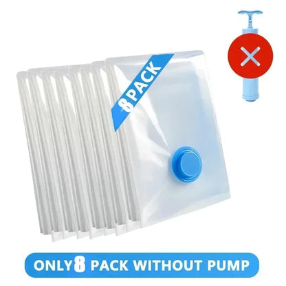 8PCS Vacuum Storage Bags - Space Saver Travel Storage with Hand-Pump